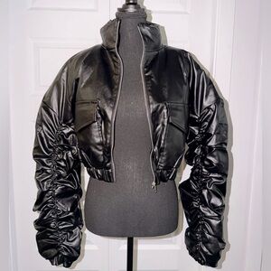 Black Faux Leather Cropped Jacket – Trendy & Chic